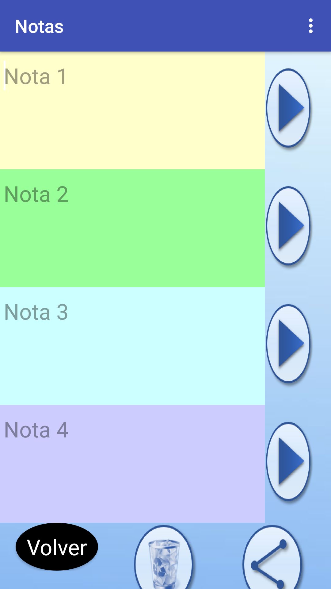 Pantalla de notas