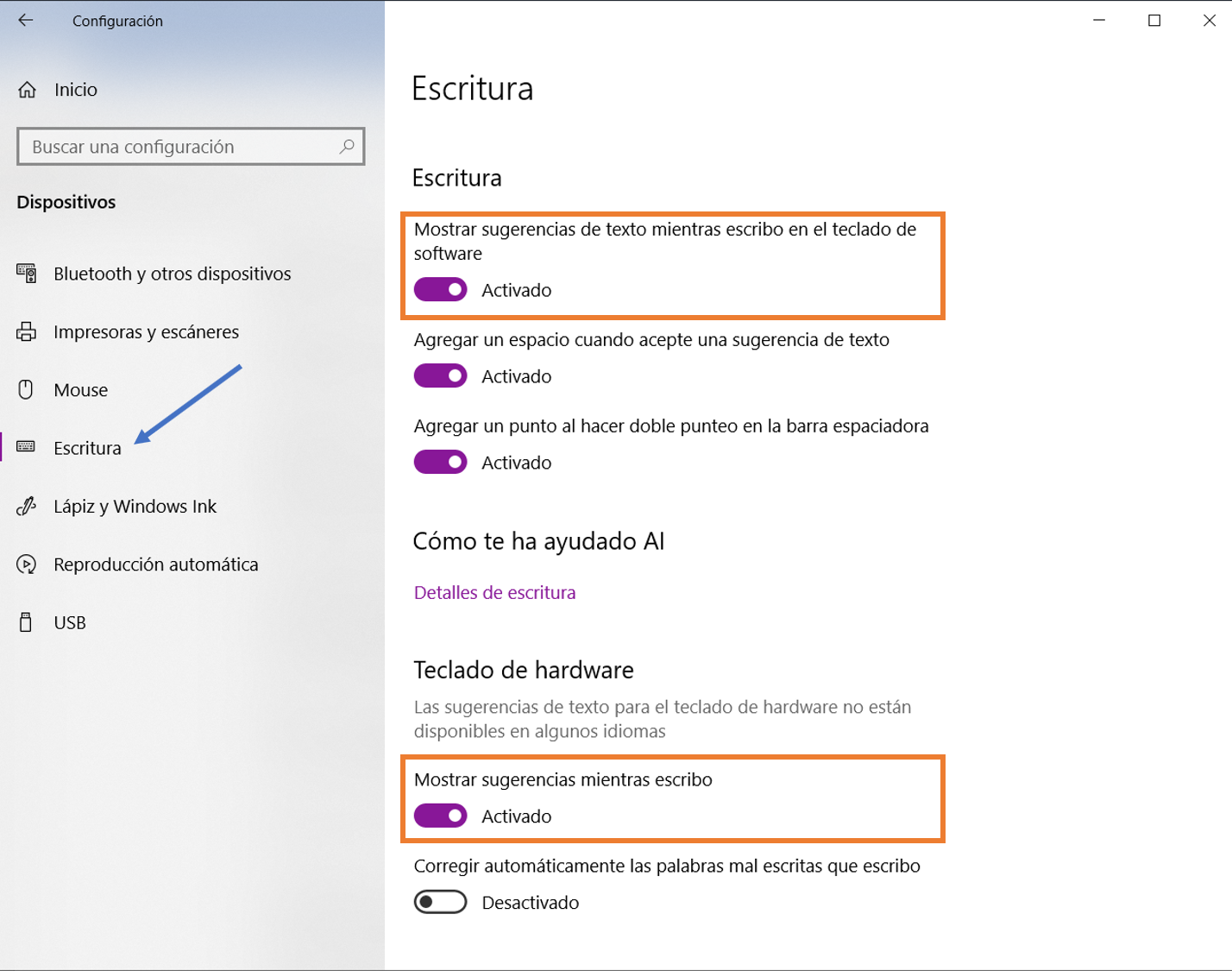 Captura de la opciones mencionadas