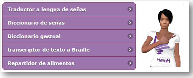 menú de la web del traductor de signos